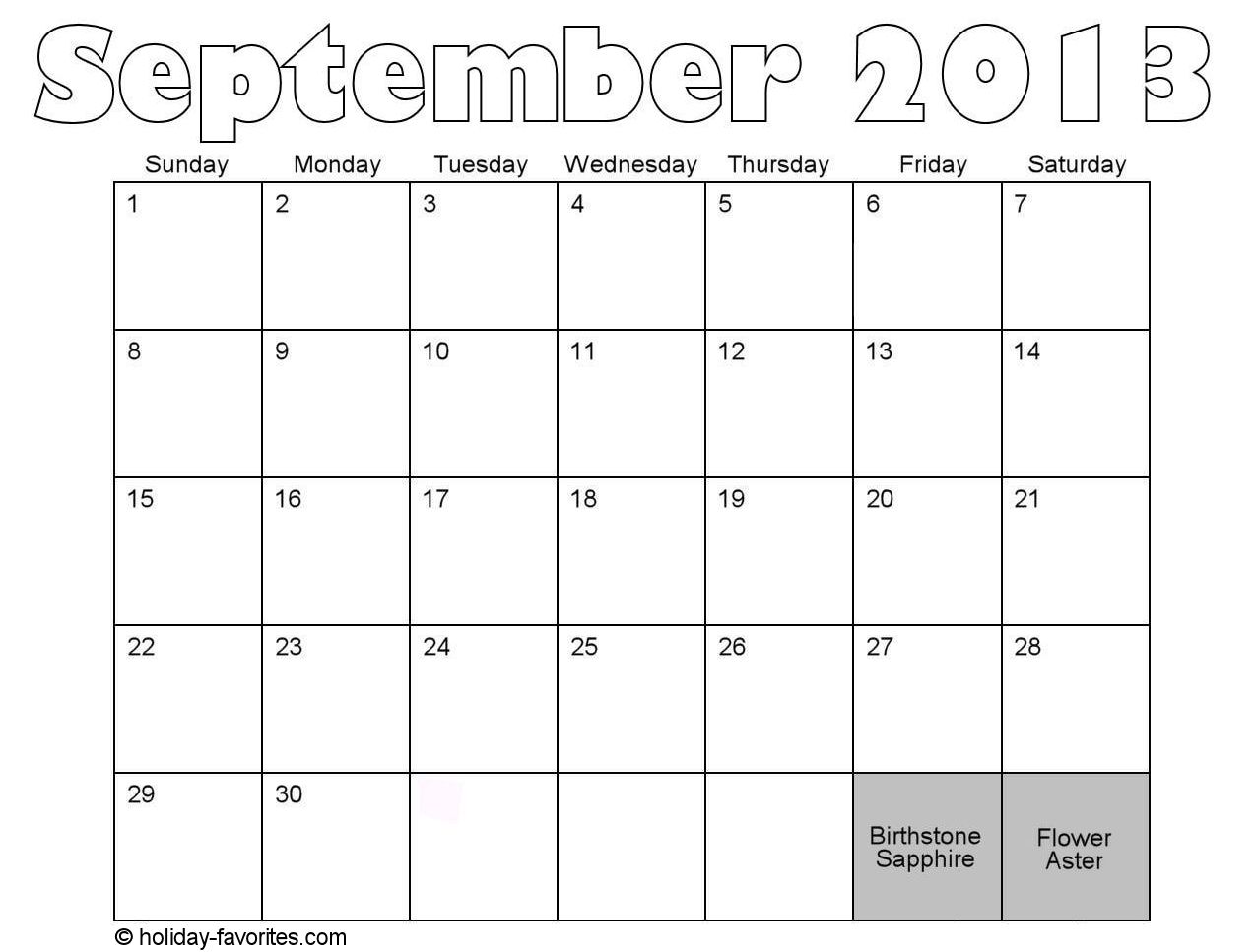 September 2013 Calendar Time Table