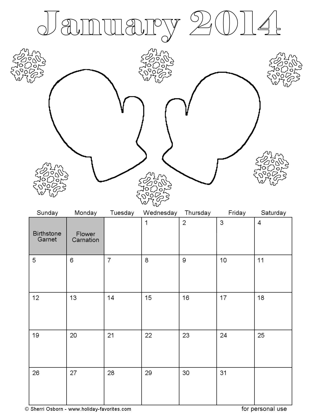 january calendar coloring pages - photo #9