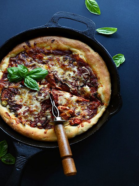 Simple Deep Dish Roasted Veggie Pizza