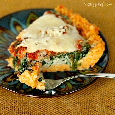 Sausage and Spinach Deep Dish Pizza with Pasta Crust