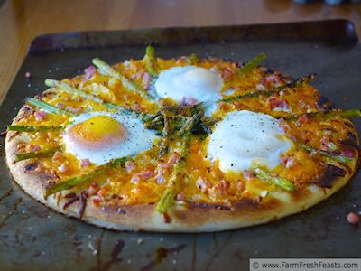 Egg Country Ham Asparagus and Leek Pizza