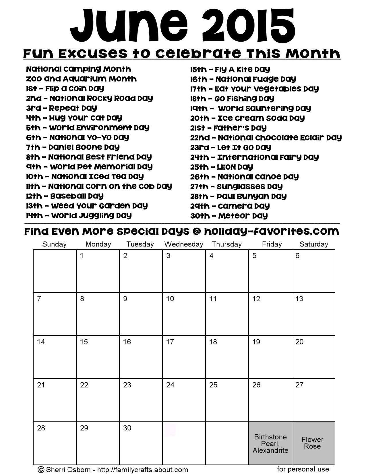 Printable June 2015 Calendars Holiday Favorites