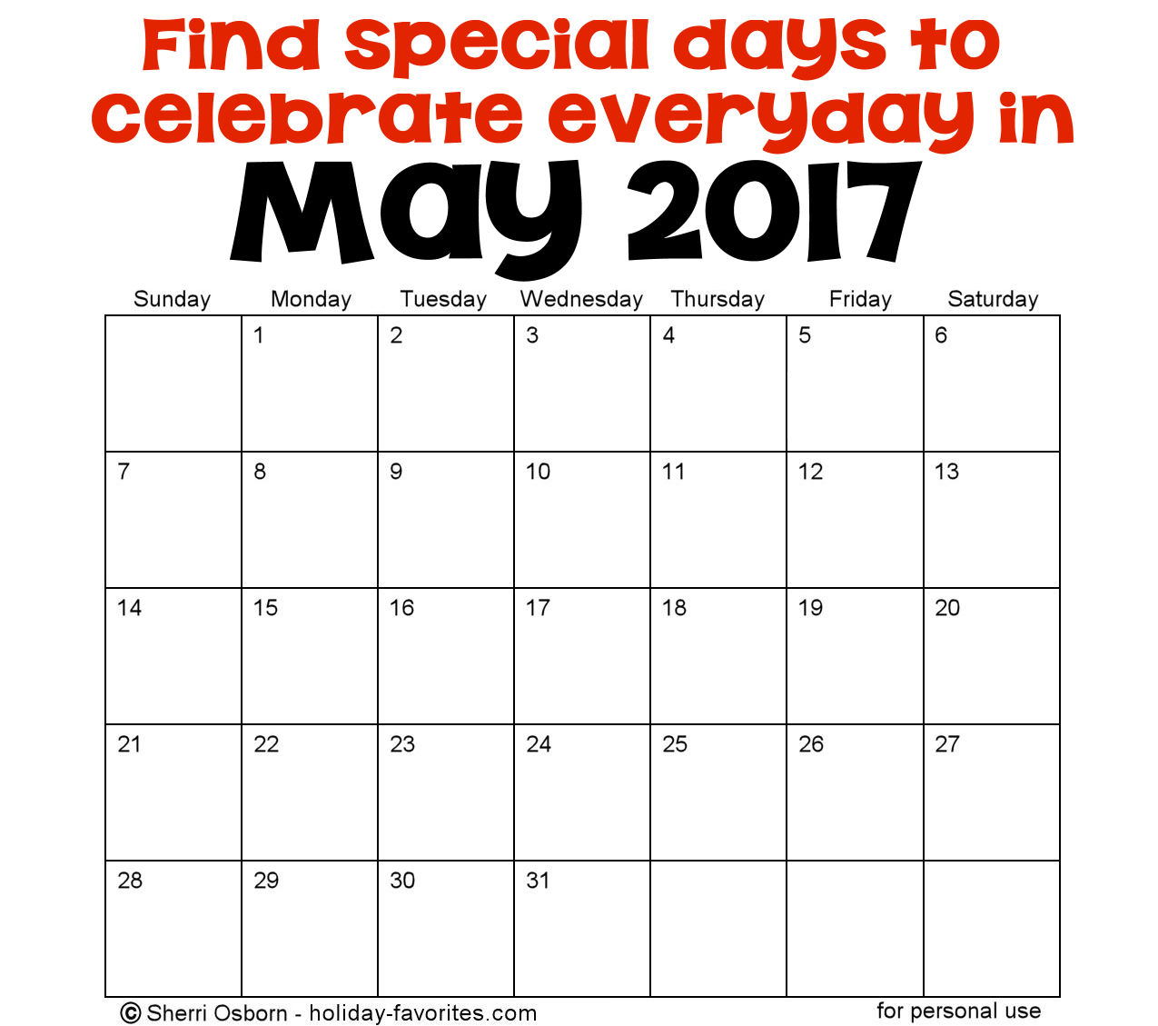 May Holidays and Special Days Holiday Favorites