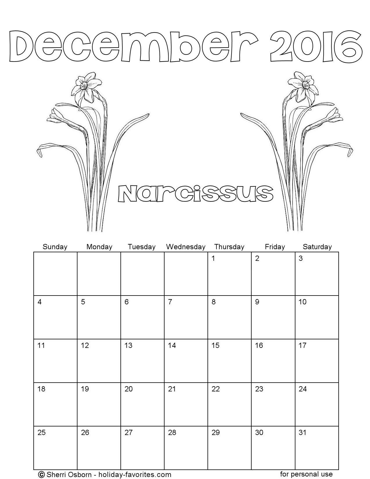 december flower of the month coloring pages - photo #12