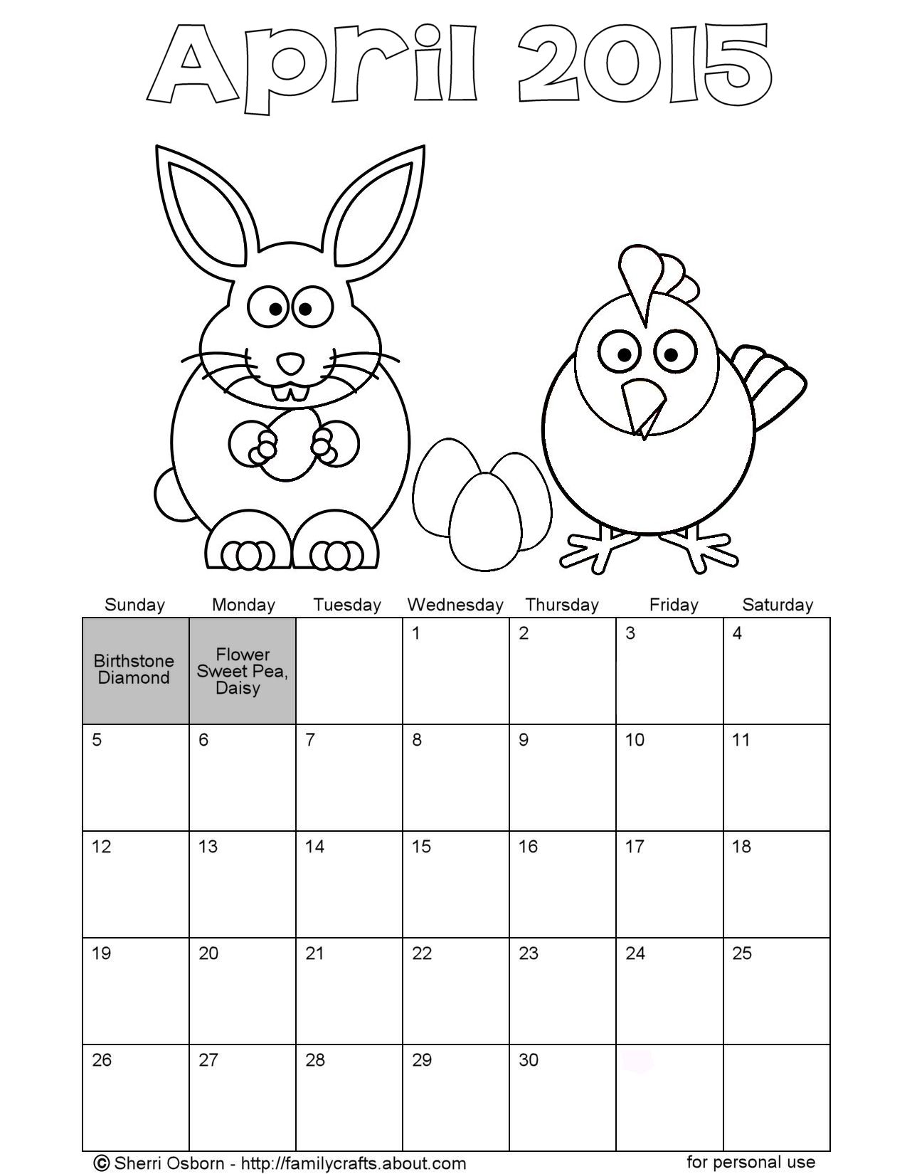 Printable April 2015 Calendars | Holiday Favorites