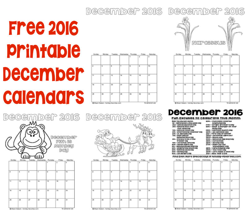 Printable December Calendar Pages Holiday Favorites