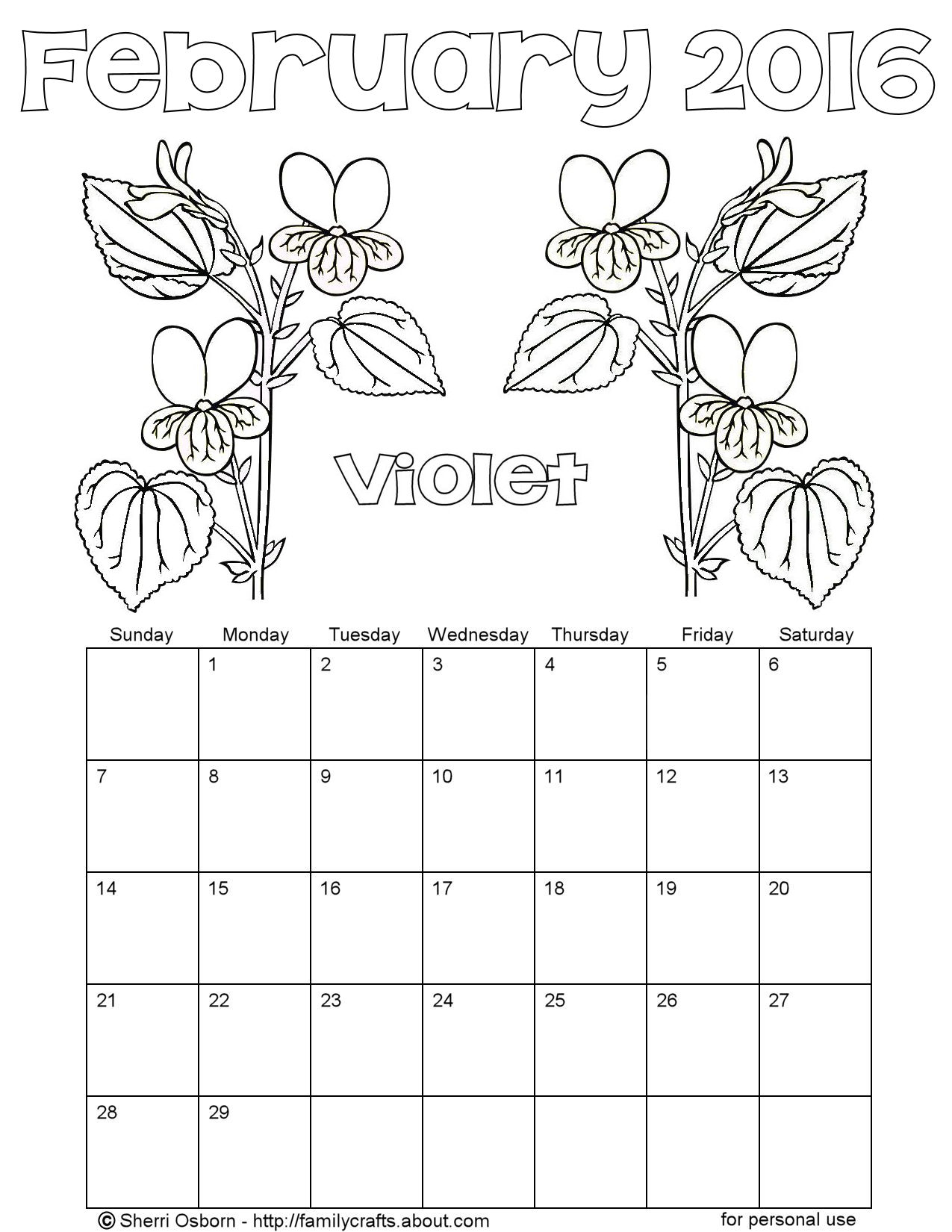 Printable February 2016 Calendars | Holiday Favorites